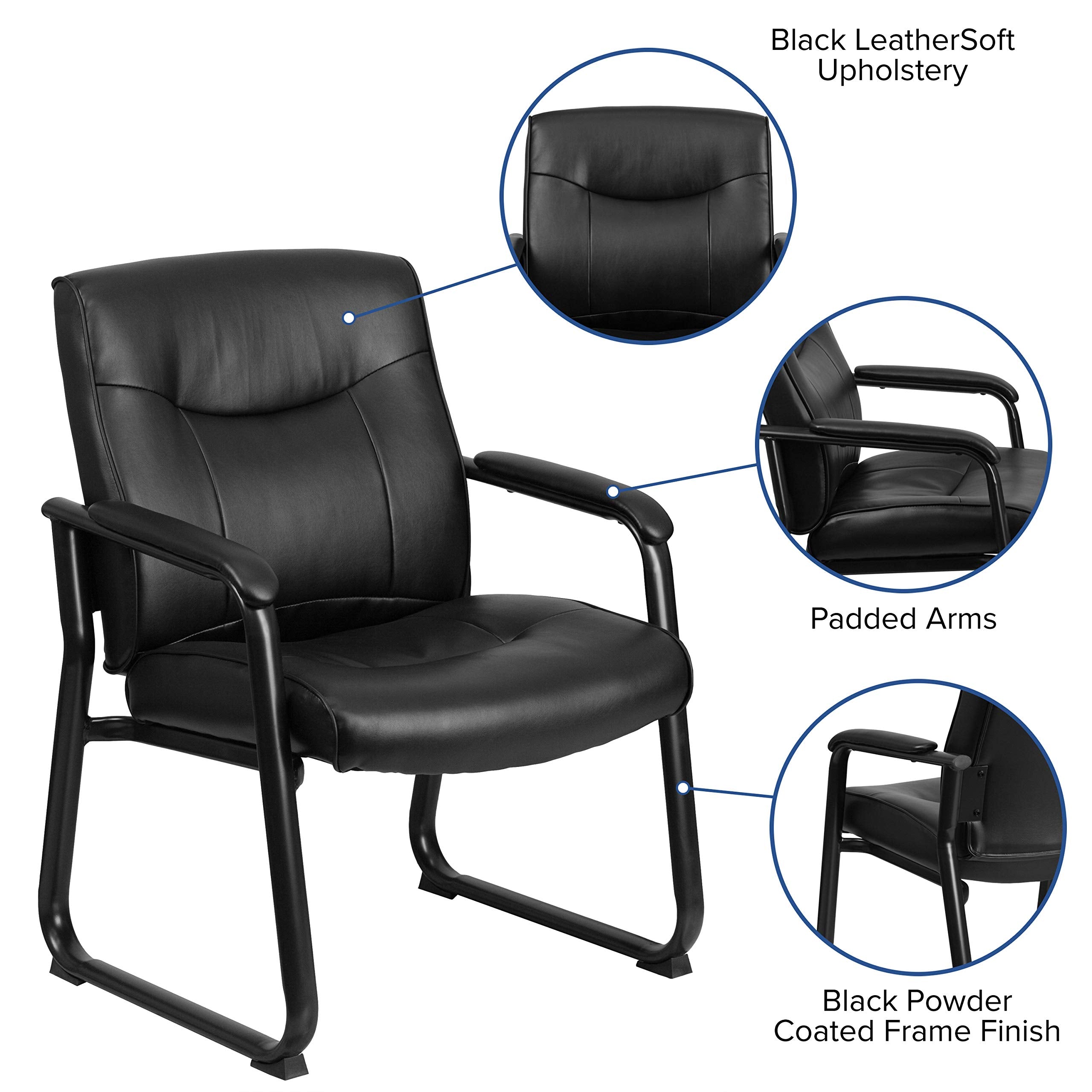 Hercules Series Big & Tall Leather Soft Executive Side Reception Chair, Padded Lobby Chair with 500-lb. Static Weight Capacity, Black