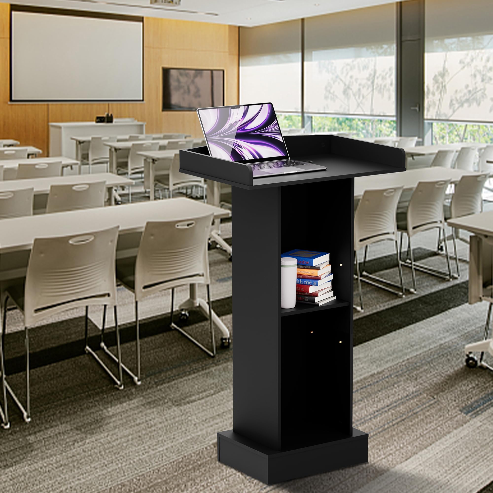 Wood Podium,Simple Podium Stand,12MM Particle Board,Stable Pulpit with Storage,Mic Stand Space,Easy Installation Wooden Lectern for Restaurants,Churches,Seminars and Schools