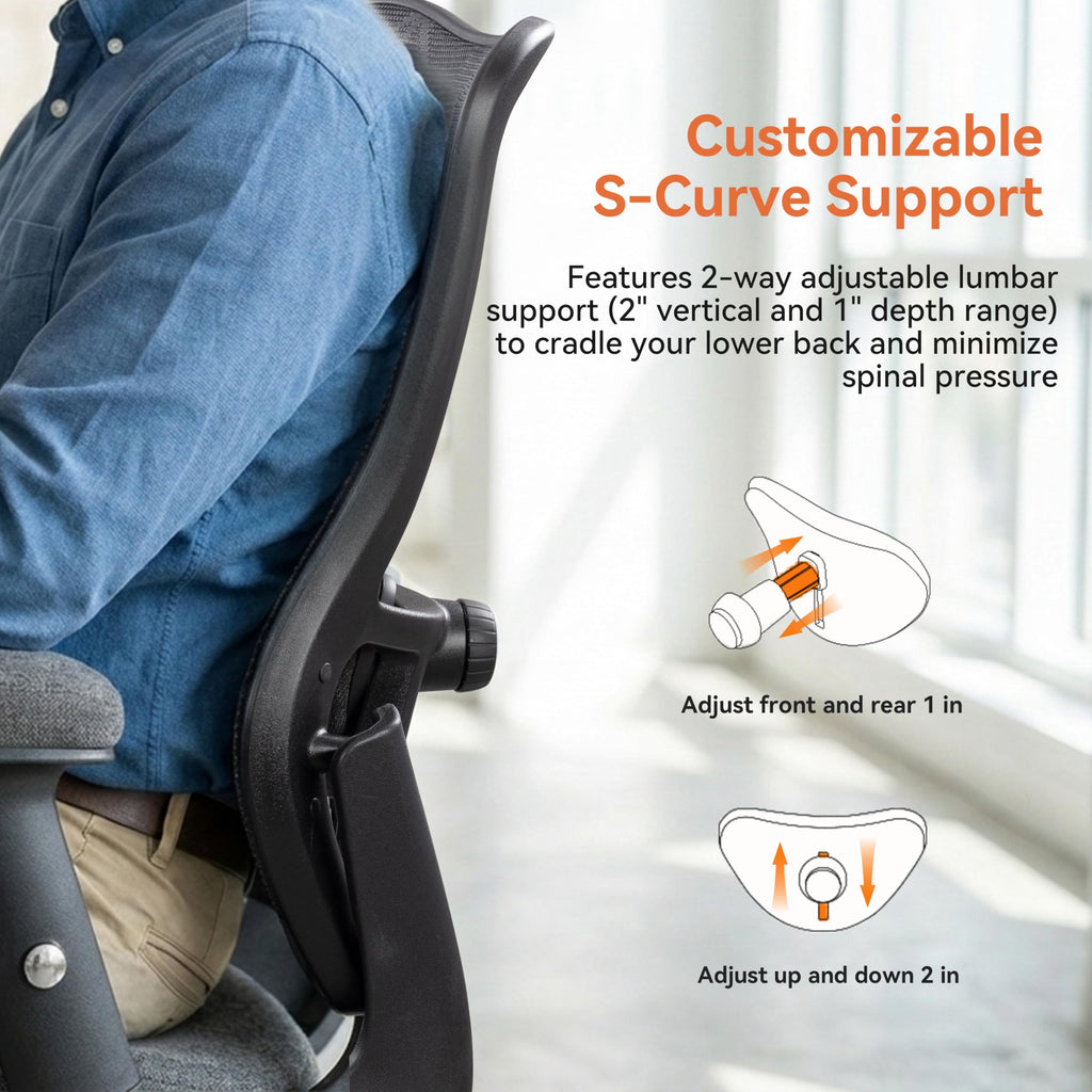 Big and Tall Office Chair 500lbs Heavy Duty Ergonomic Mesh Desk Chair with 23.6" Extra Wide Seat, 29.5" High Back, Adjustable Lumbar Support & Flip-Up Arms for Large Body Types (Dark Gray)