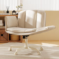 Criss Cross Chair with Wheels & Armrests,Comfy Wide Vanity Chair,Scratch-Resistant Pu Leather Cross Legged Desk Chair,Height Adjustable Computer Office Desk Chairs for Home,Makeup,Bedroom