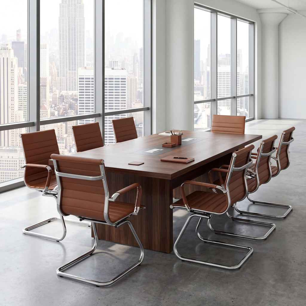 Conference Room Chairs Set of 2, Waiting Room Chairs with Arms, Faux Leather Reception Chairs No Wheels, Office Guest Chairs with Mid Back Support and Chrome Sled Base, Cafe