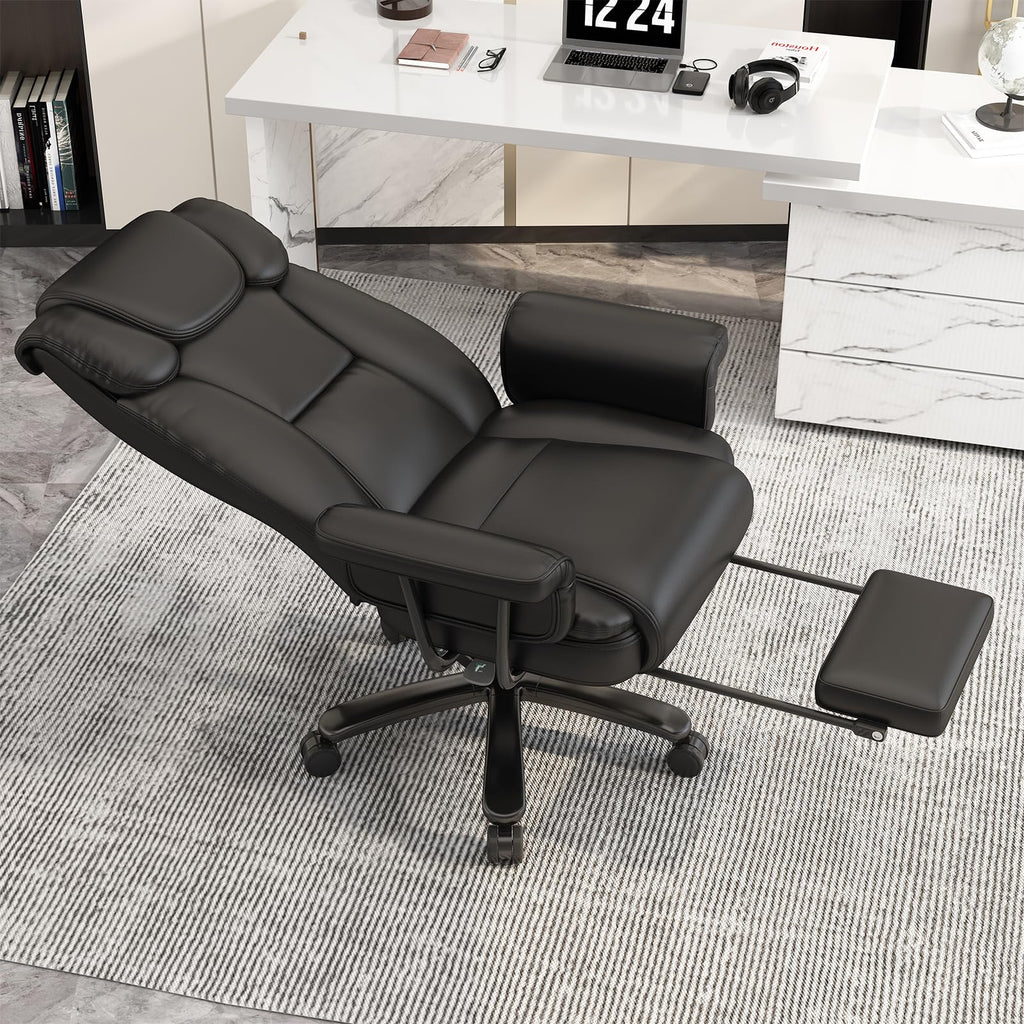 160 Reclining Office Chair with Footrest, Big & Tall Desk Chair, Black