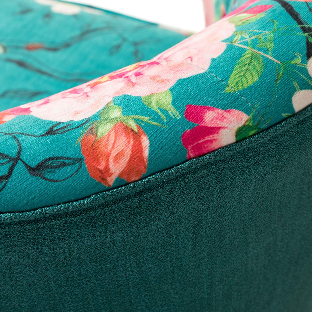 Accent Chair Set of 2 with Golden Legs, Comfy Floral Fabric Living Room Chair, Wingback Small Armless Side Chair, Upholstered Slipper Chair for Bedroom, Reading Room (Flower Print, Blue)