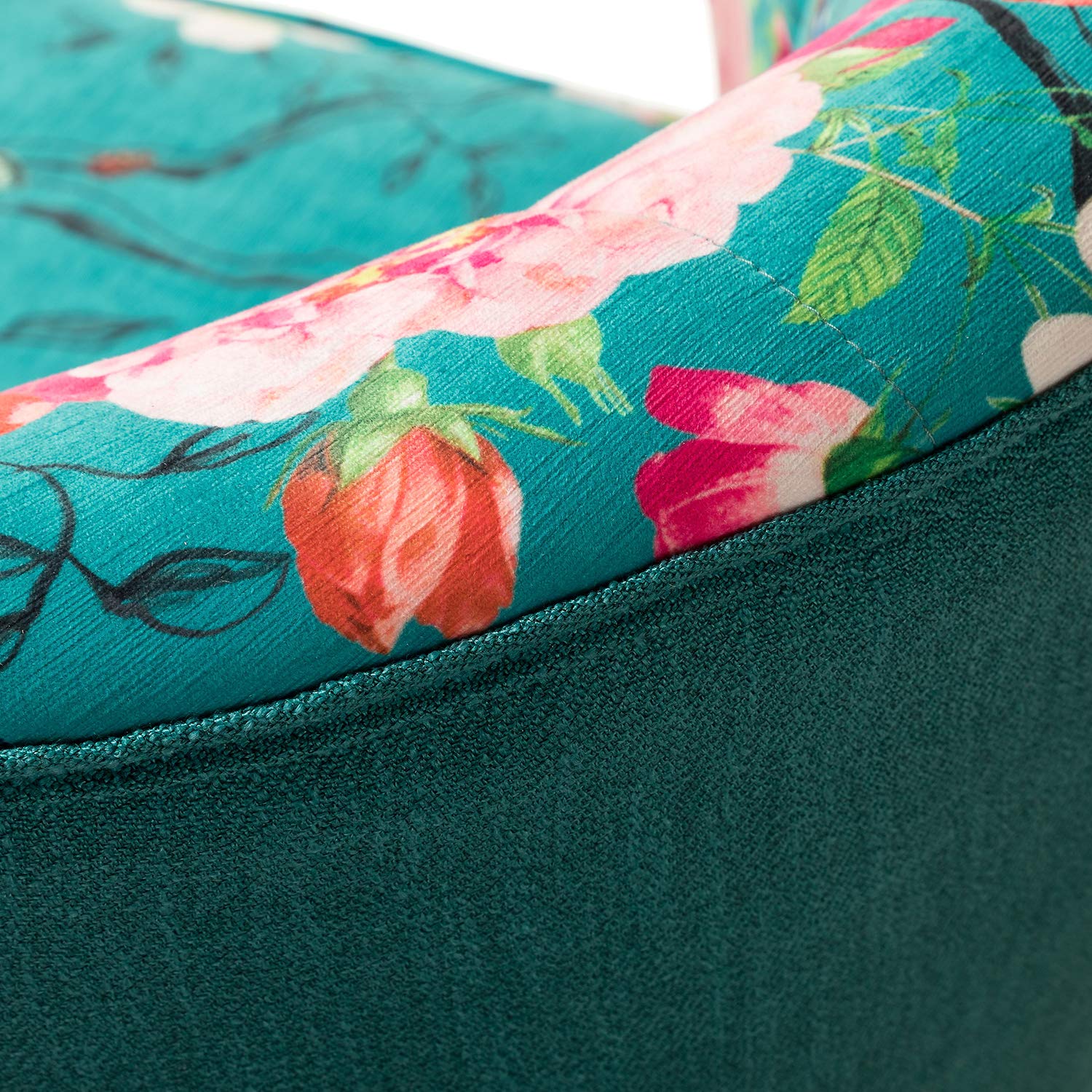 Accent Chair Set of 2 with Golden Legs, Comfy Floral Fabric Living Room Chair, Wingback Small Armless Side Chair, Upholstered Slipper Chair for Bedroom, Reading Room (Flower Print, Blue)