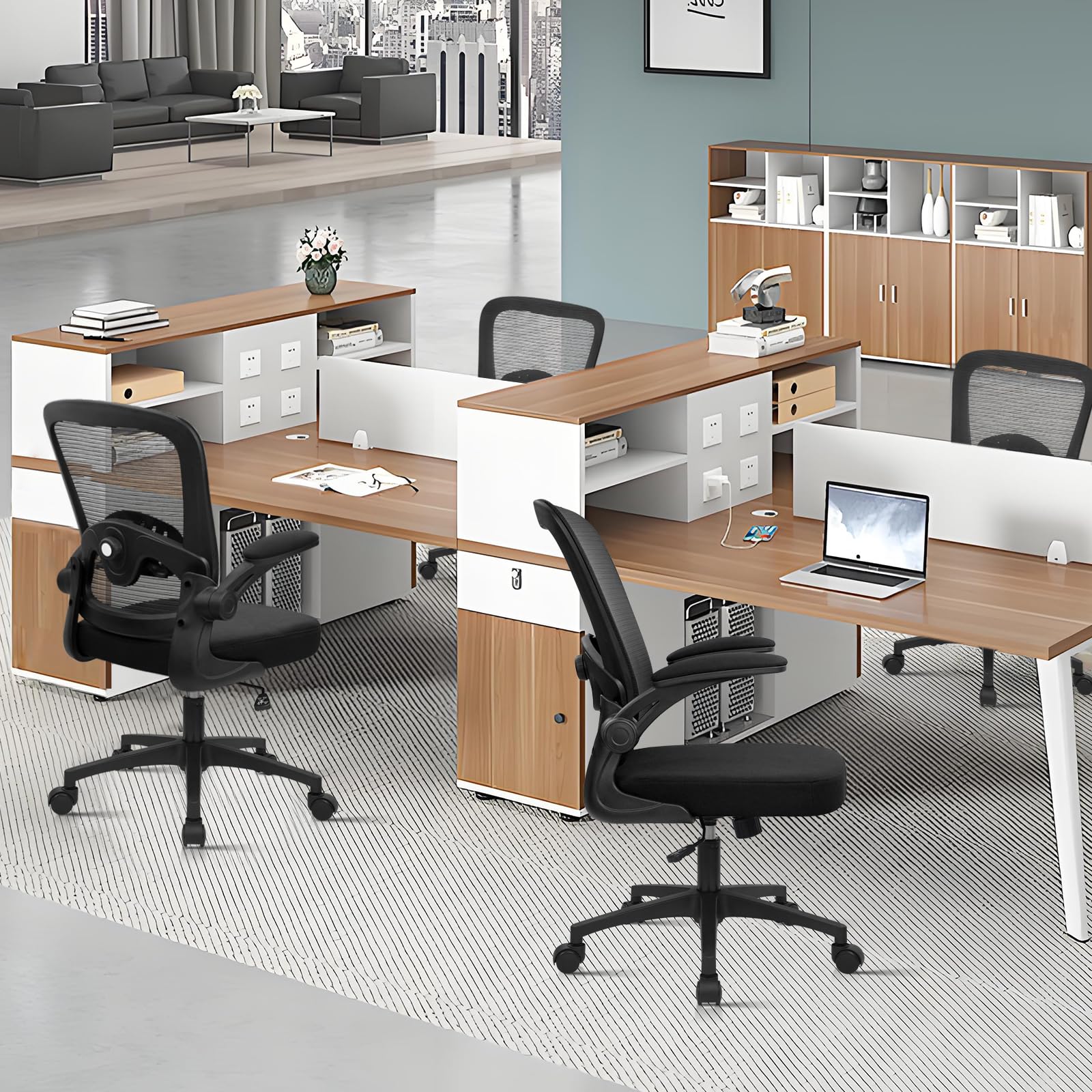KLASIKA Home Office Desk Chair with Flip Up Armrests, Mesh Back Chair with Adjustable Height Lumbar Support, Ergonomic Computer Task Chair with Wheels for School, Conference, Black(12PK)