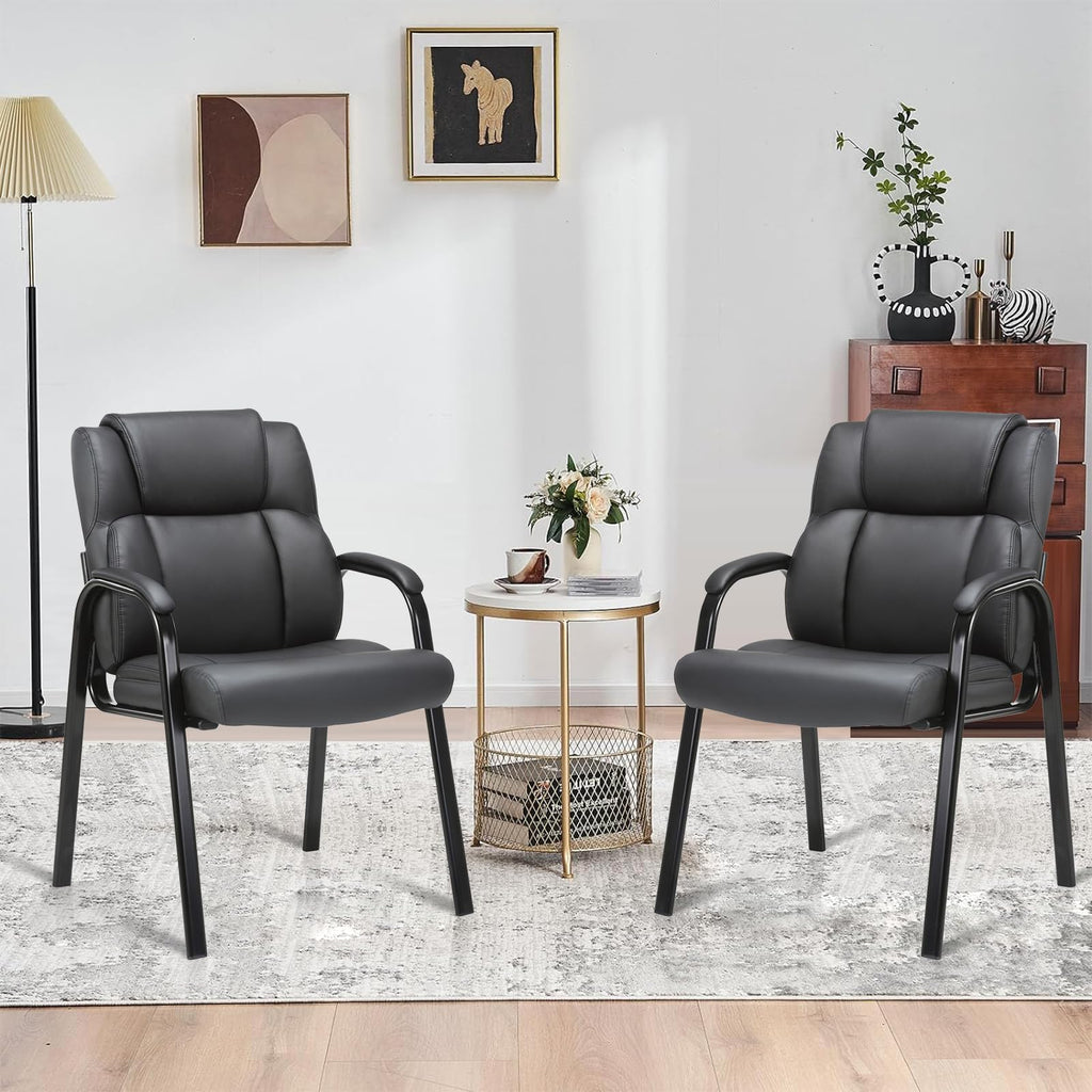 6 Pack, Leather Guest Chair with Padded Arm Rest for Reception Meeting Conference and Waiting Room Side Office Home Black