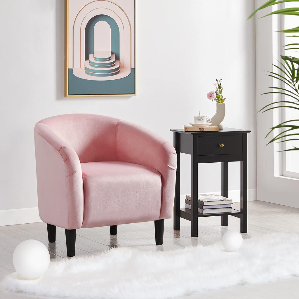 Accent Barrel Chair, Boucle Fabric Club Chair, Furry Sherpa Elegant Armchair with Cozy Soft Padded, Suitable for Living Room Bedroom Reception Room Office, Pink