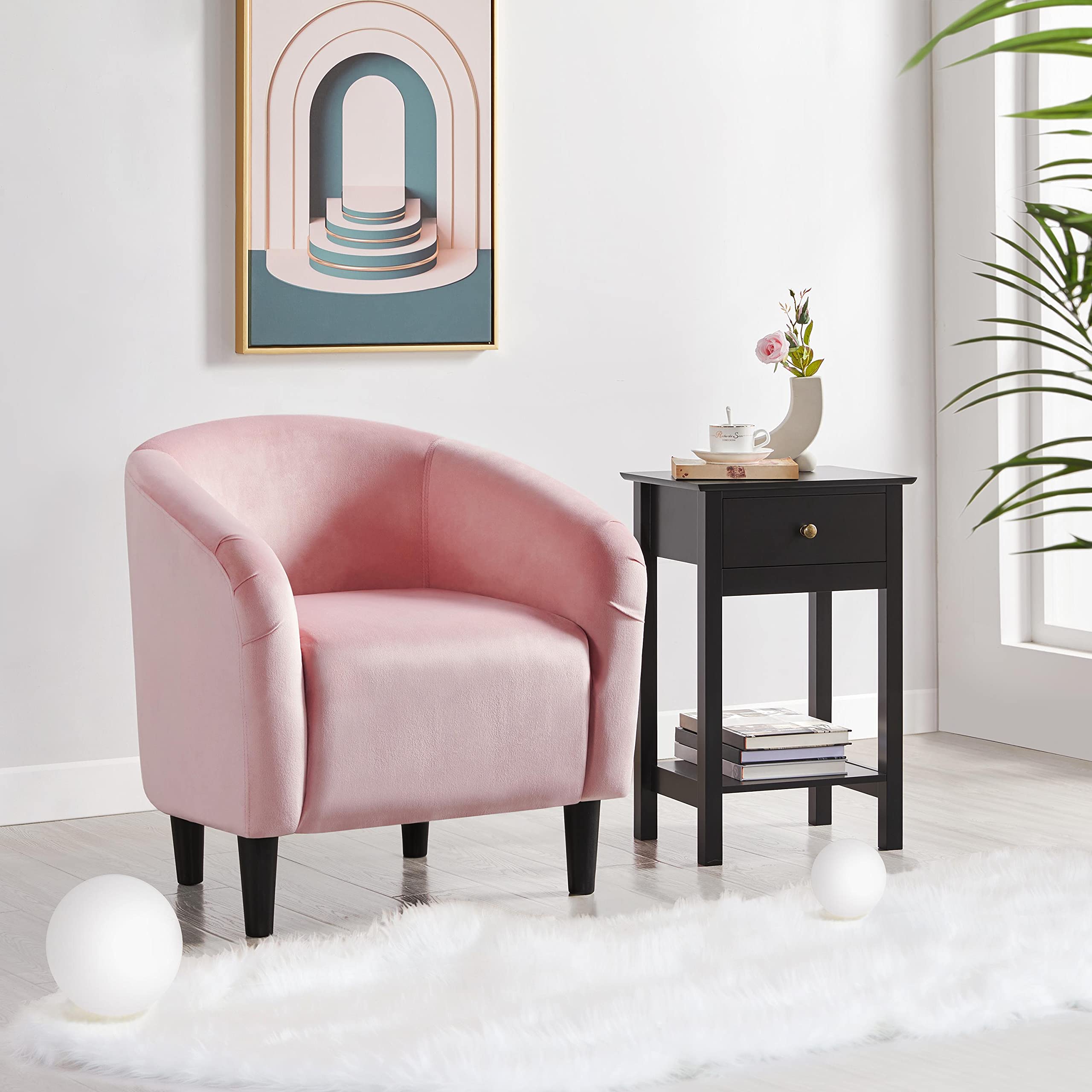 Accent Barrel Chair, Boucle Fabric Club Chair, Furry Sherpa Elegant Armchair with Cozy Soft Padded, Suitable for Living Room Bedroom Reception Room Office, Pink