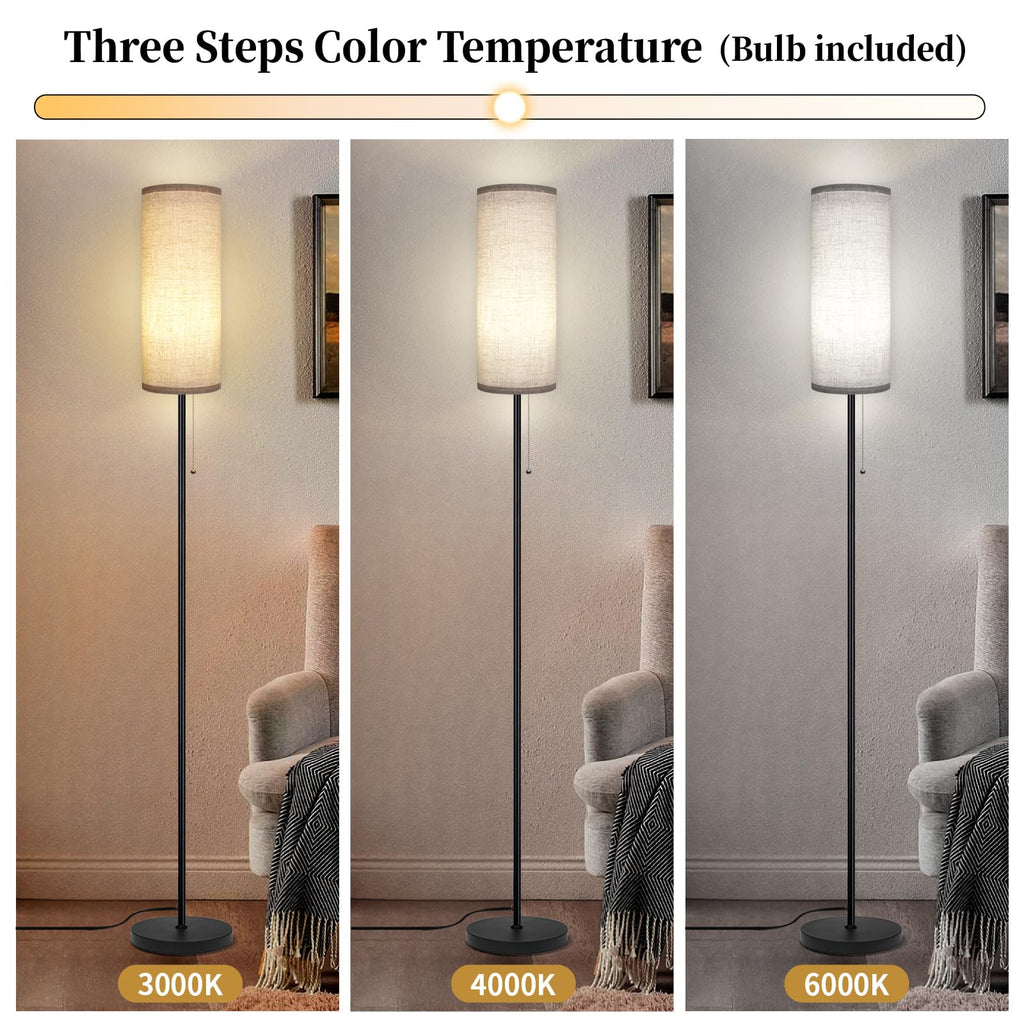 Floor Lamp for Living Room, Modern Standing Lamps with Lampshade, Minimalist Tall Lamp with Chain Switch for Living Room, LED Bulb Included (Beige Shade)