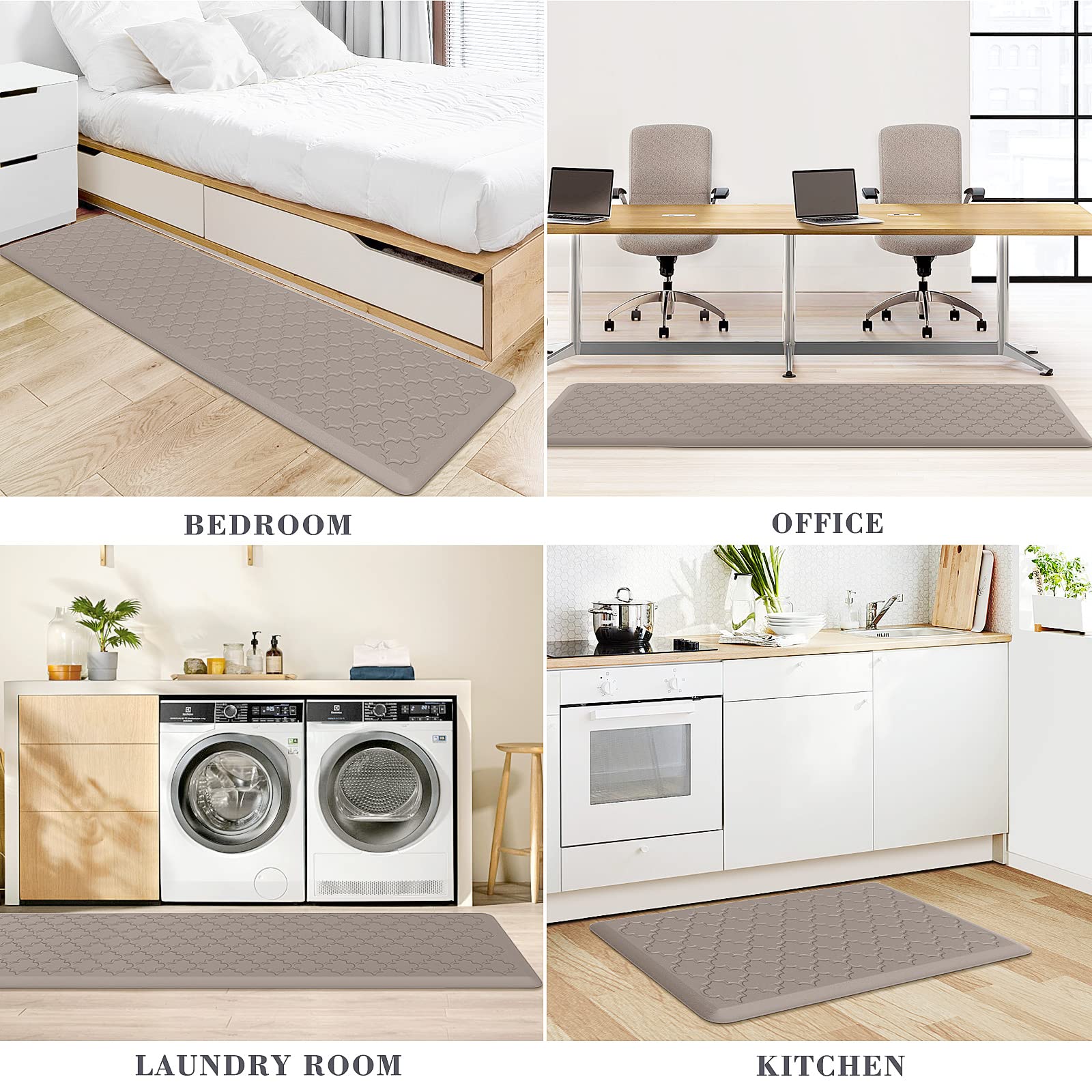 Mat [2 PCS] Cushioned Anti-Fatigue Floor Mat, Waterproof Non-Skid Kitchen Mats and Rugs, Ergonomic Comfort Foam Kitchen Rugs, Standing Mat for Floor,Office, Sink(Khaki,17.3"x28"+17.3"x60")