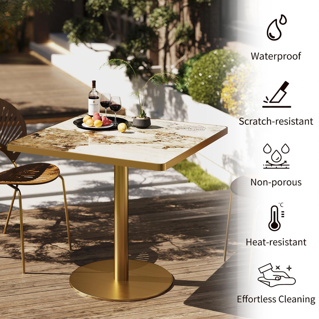 hausway 31.5" Tulip Table,Square Kitchen Dining Table for 2-4 with Thick Sintered Stone Top,Titanium Golden Pedestal Base,Heat-Resistant,Bistro Table for Dining Room,Café,Small Space（Flowing Traces）