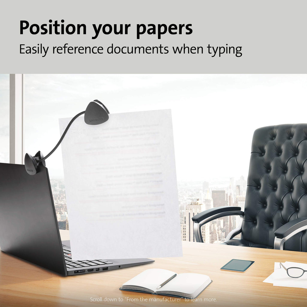 Document Holder for Typing for Laptops and Monitors, Flex Clip Copyholder, Typing Stand Document Holder, Office Paper Clip Holder, Compact Paper Holder Stand, Black 9-3/4" Wide