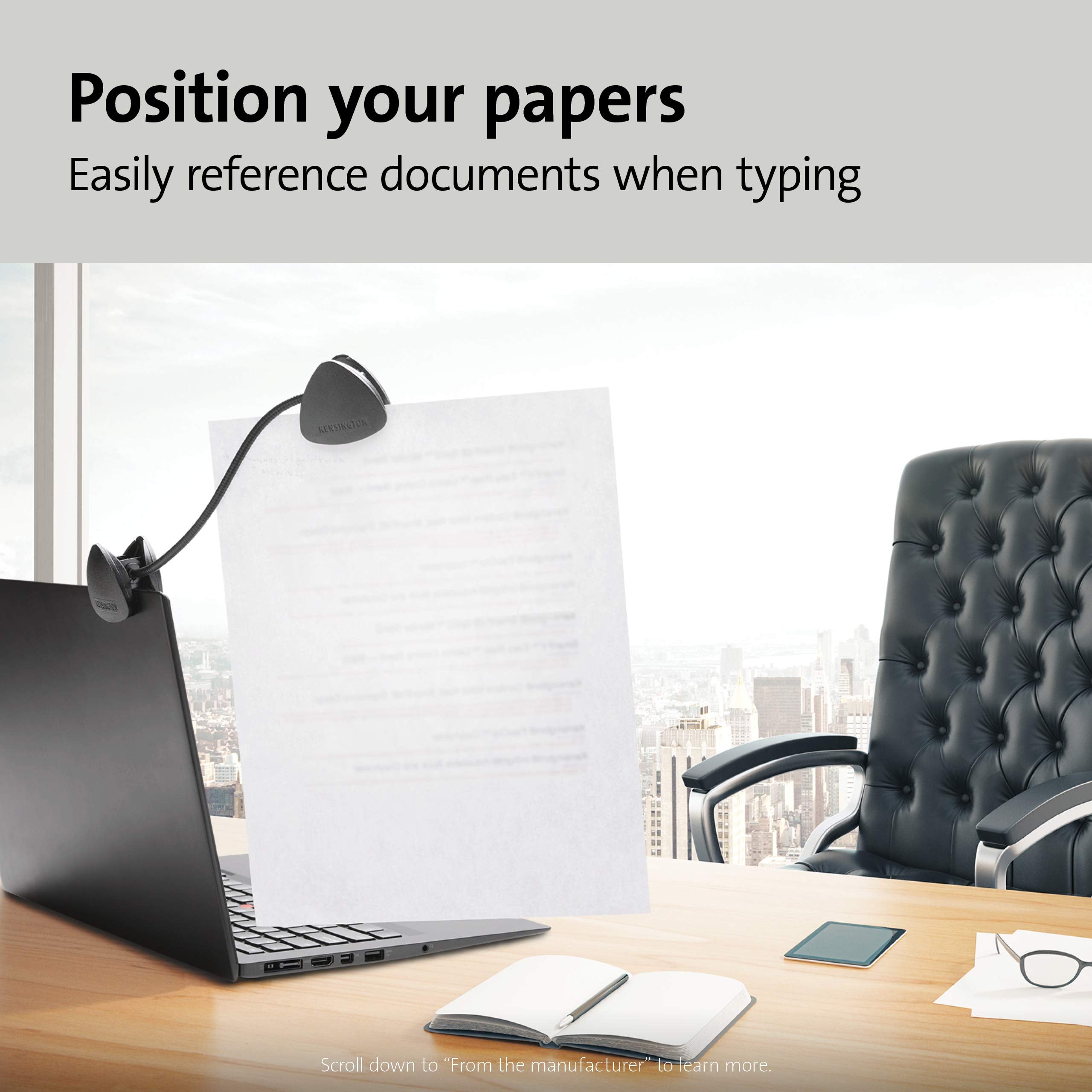 Document Holder for Typing for Laptops and Monitors, Flex Clip Copyholder, Typing Stand Document Holder, Office Paper Clip Holder, Compact Paper Holder Stand, Black 9-3/4" Wide