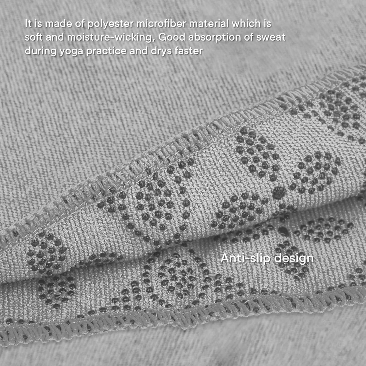 Yoga Towels, Non Slip Hot Yoga Mat Towel with Grip Dots,Super-Absorbent Soft Microfiber Yoga Blanket for Pilates, Fitness and Workout 72inch x 24inch (Grey)
