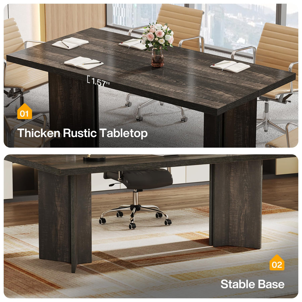 10.5FT Conference Table, Large Rectangle Meeting Seminar Table for 12-14 Person, Long Wooden Business Tables (Set of 4, Dark Gray)