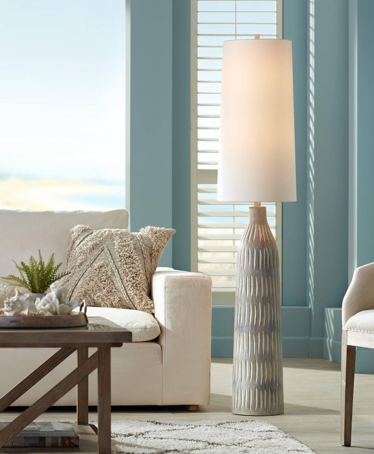 Design Scribe 66 1/2" Tall Faux Wood Organic Modern Floor Lamp