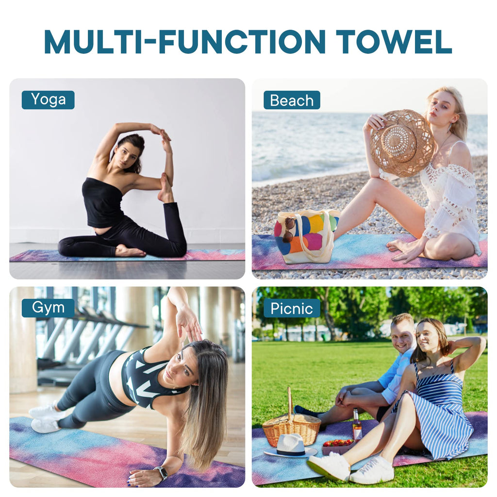 Yoga Towels, Non Slip Hot Yoga Mat Towel with Grip Dots,Super-Absorbent Soft Microfiber Yoga Blanket for Pilates, Fitness and Workout 72inch x 24inch (Purple+Pink)