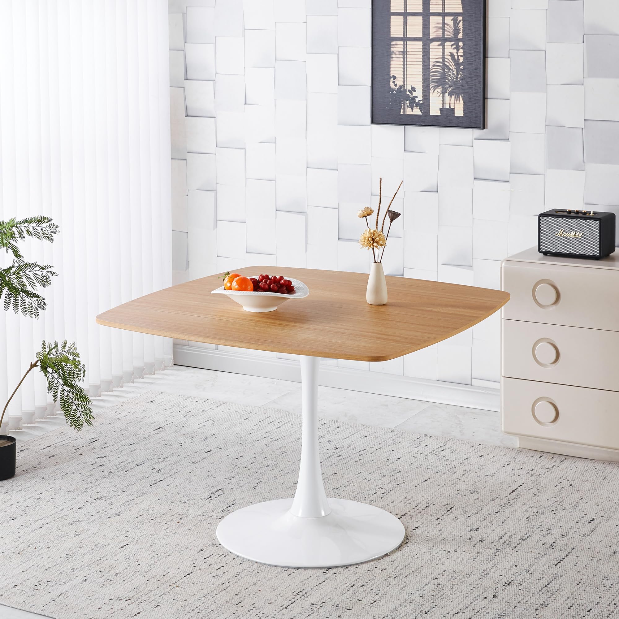 42 Inch Square Tulip Dining Table for 2-6 Person, Modern Mid-Century Kitchen Table with MDF Top & Oak Finish, Small Space Table for Apartment, Bistro, Cafe, Office and Living Room