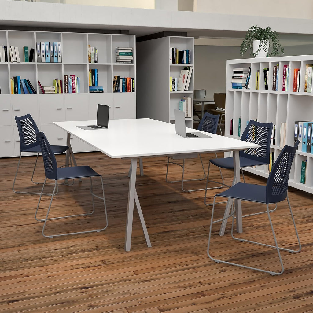 (Set of 5)Hercules Series Contoured Lobby Chairs , with Air-Vent Honeycomb Backs, Ergonomic Stacking Chairs for Offices,  Navy