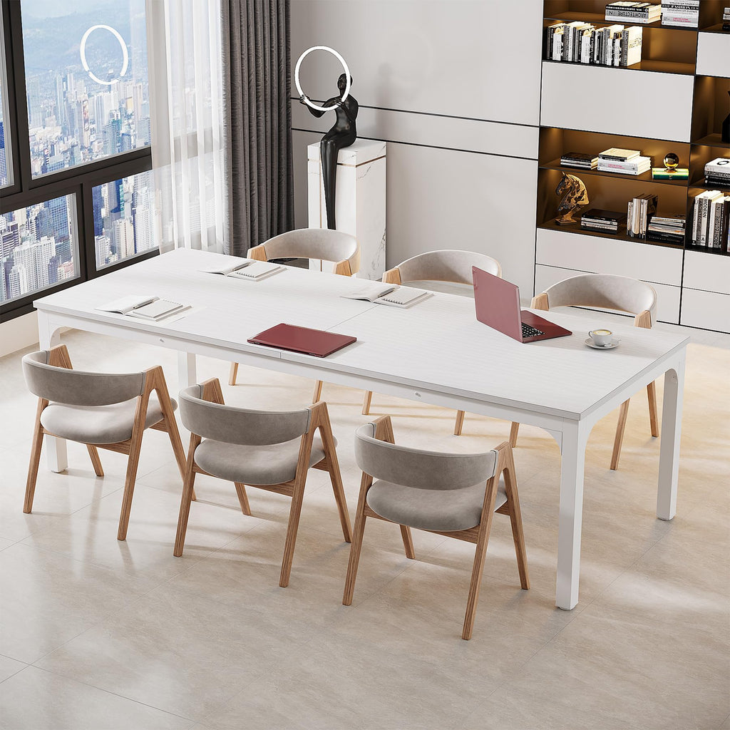 6.5 FT Conference Room Table, 78.74" W x 27.56" D Large Office Conference Table, Modern Seminar Meeting Table Desk for Boardroom, Meeting Room (1, White)