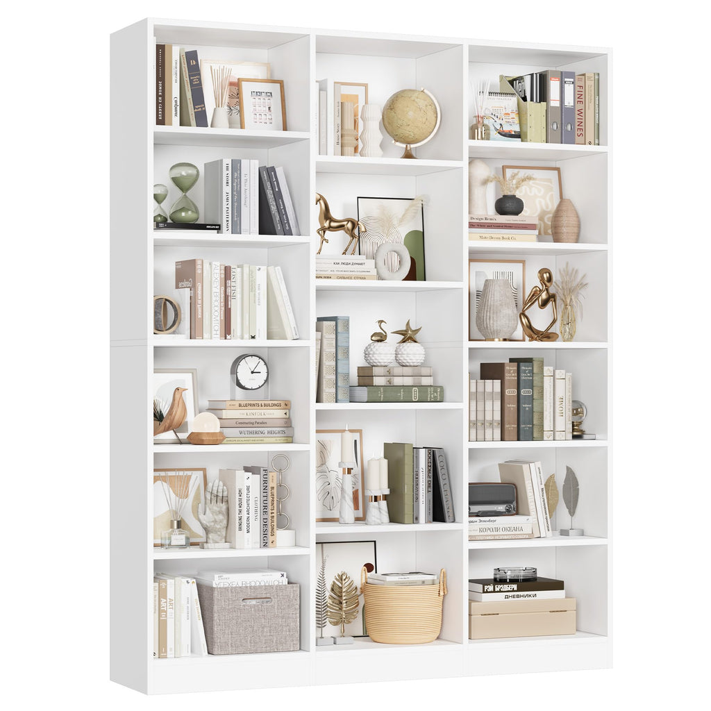 Triple Wide Bookshelf, Large Bookshelf with 17 Display Shelves