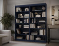 12-Shelf Bookcase, 100% Solid Brazilian Pine Wood, 64" Wide, 71.5" Tall, Navy Blue, Modern Style, Modular Stackable, Adjustable Shelves