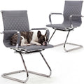 Office Chairs Set of 2 - PU Leather Chairs with Arms - Desk Chair No Wheels 400LB Capacity Sled Base, Modern Conference Chair for Home Office, Lobby, Salon Grey