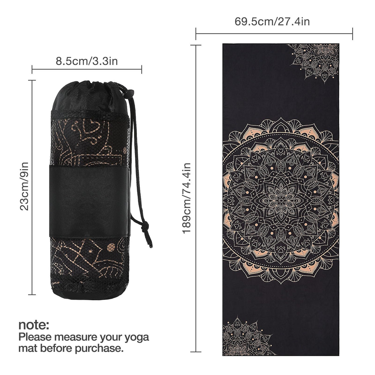 Yoga Towel, Non-Slip Quick-Dry Mat Towel, 74.4 x 27.4 in, Lotus