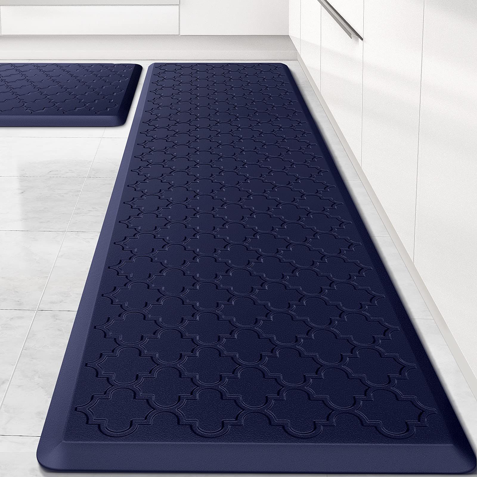 Mat [2 PCS] Cushioned Anti-Fatigue Floor Mat Water Resistant Non-Skid Kitchen Mats and Rugs Ergonomic Comfort Foam Kitchen Rugs Standing Mat for Floor Office Sink(Blue,17.3"x28"+17.3"x60")