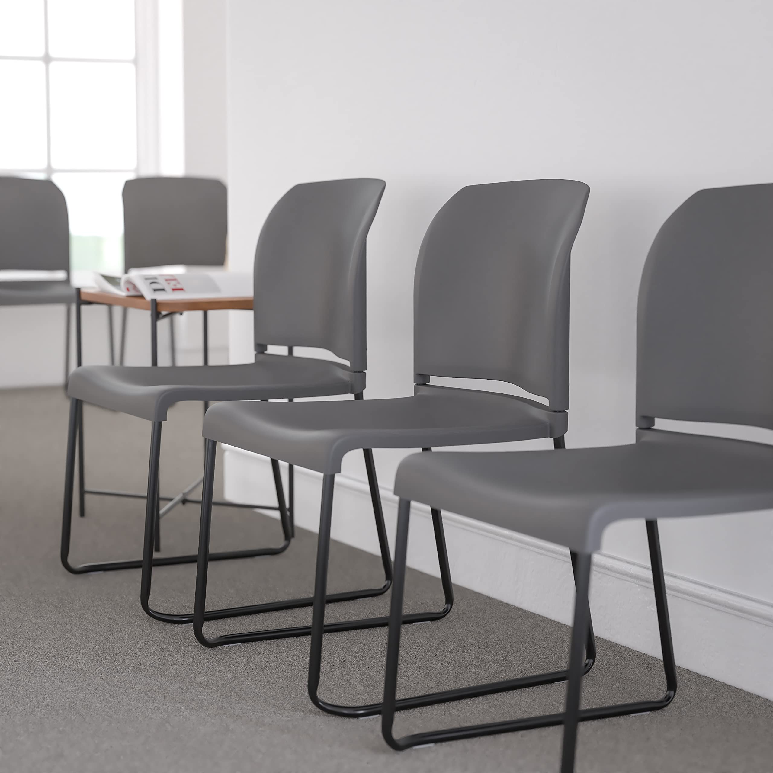 Set of 5, Hercules Series Contoured Stacking Chairs for Waiting Rooms and Offices, Ergonomic Lobby Chairs with Curved Back, Gray
