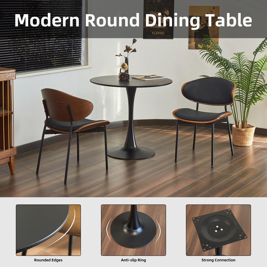 Hansweld Round Dining Table, 31.5" Circle Tulip Table with Thickened Tabletop & Metal Pedestal, Mid Century Modern Bistro Table for Kitchen, Small Places, Living Room, Cafe (Black)
