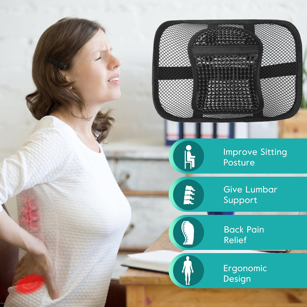 2 Pack Mesh Back Lumbar Support, Back Support Seat Cushion with Breathable Mesh for Office Chairs Car 12” x 16”