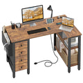 L Shaped Desk with Drawers & Storage Shelves, 47 Inch Small Reversible Corner Desk with Power Outlet for Home Office Bedroom, L-Shaped Gaming PC Computer Desks with Fabric Drawer, Rustic Brown