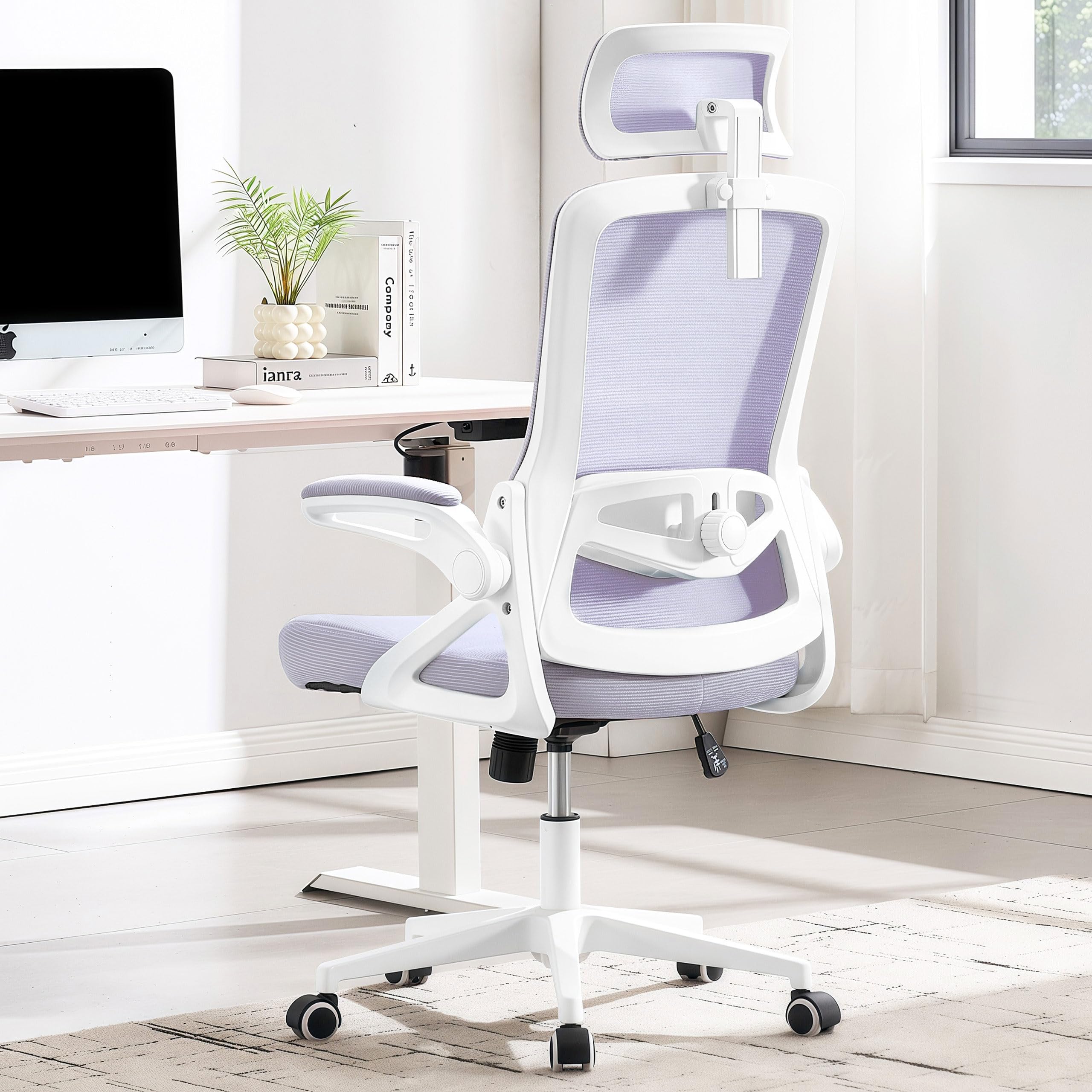 Ergonomic Office Chair, 400 LBS Desk Chair with Adjustable Lumbar Support, High Back Breathable Mesh Computer Chair Rolling Work Swivel Task Chairs, Comfy Home Office Desk Chair (Lavender)