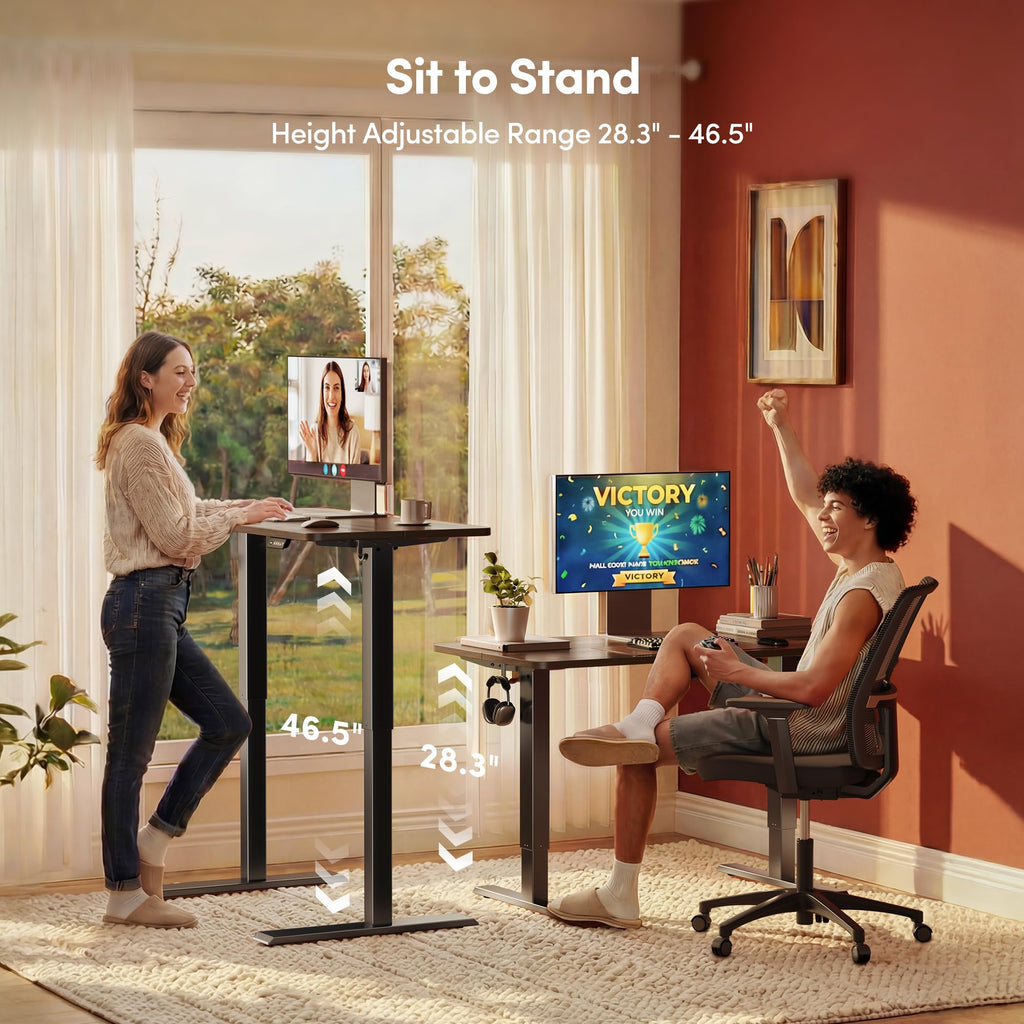 48 x 24 Inchs Electric Standing Desk, Height Adjustable, Sit Stand Up, Computer Office Desk with Splice Board, Black Frame/Black Walnut Top