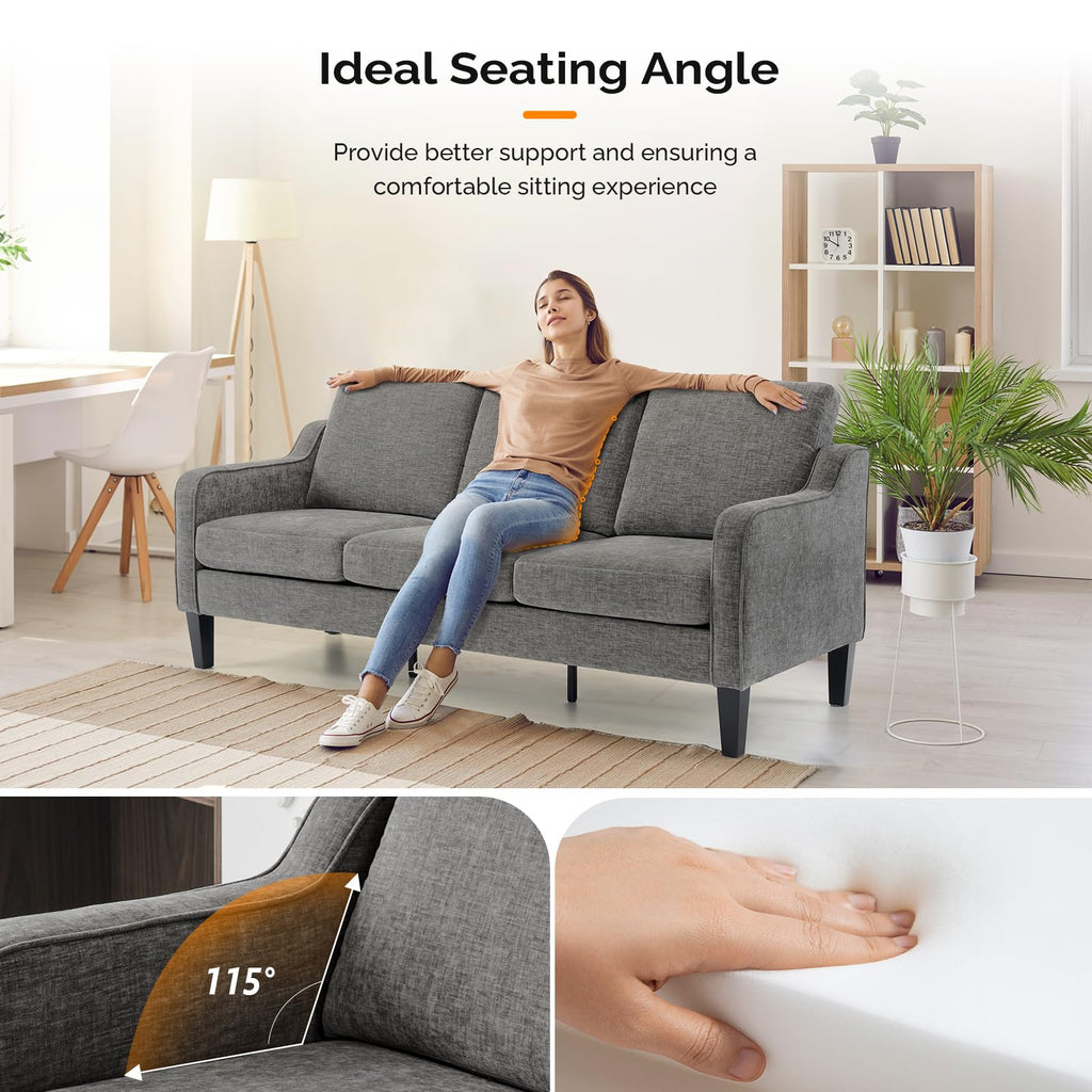 71" Small Couch Loveseat Sofa Mid-Century Modern Couch Grey Soft Chenille Couches Floor Sofa for Bedroom, Apartment, Lounge, Office