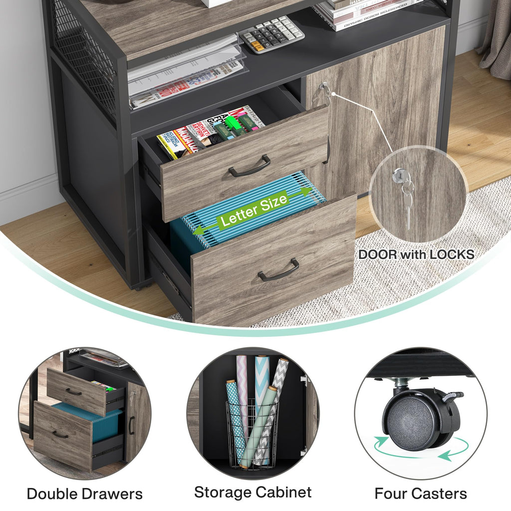 55" L Shaped Computer Desk and lateral File Cabinet with Locks, 2 Piece Home Office Furniture Set for Hanging