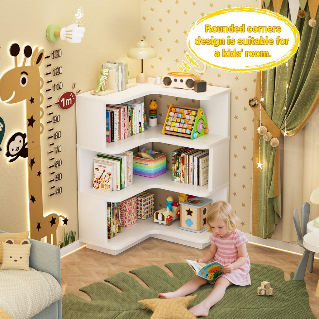 Corner Book Shelf, 4-Shelf L Shaped Corner Bookshelf with Baffle