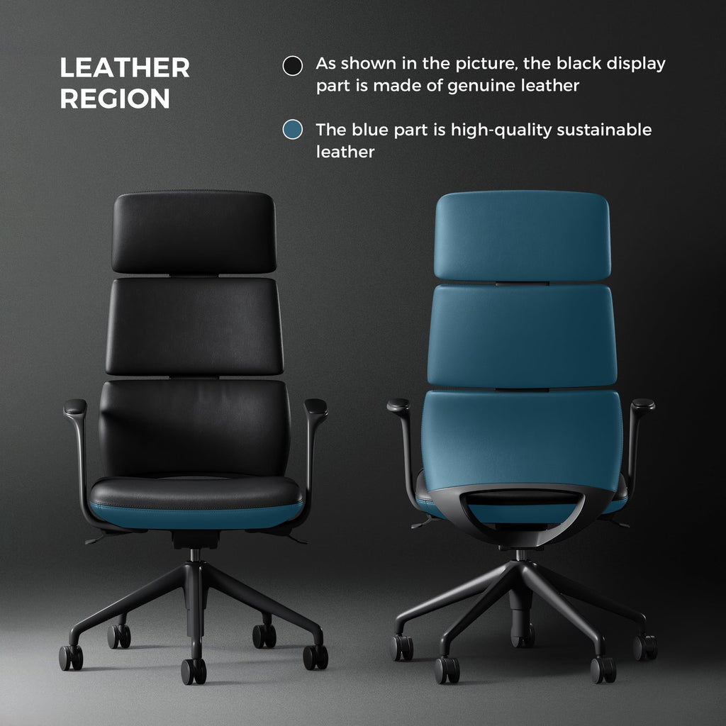 Executive Leather Office Chair, Top Grain Genuine Leather Executive Chair High Back with headrest, Adjustable Tilt & Height, Ergonomic Swivel Chair with Wheels (Black)