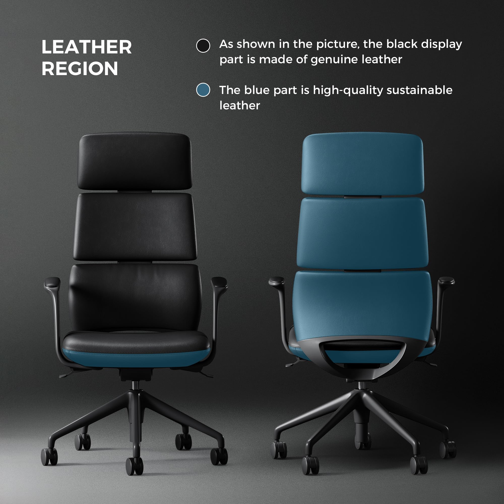 Executive Leather Office Chair, Top Grain Genuine Leather Executive Chair High Back with headrest, Adjustable Tilt & Height, Ergonomic Swivel Chair with Wheels (Black)