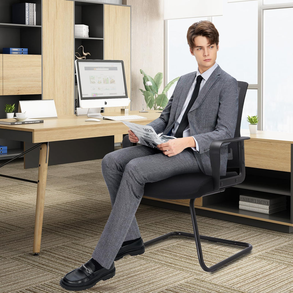 4 Pack, Office Guest Chair with Lumbar Support and Mid Back Mesh Space Air Grid Series for Reception Conference Room