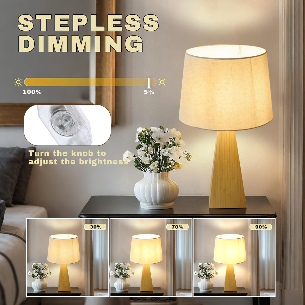 20.3" Bamboo Table Lamp, Dimmable Bedside Lamp for Bedroom Decor