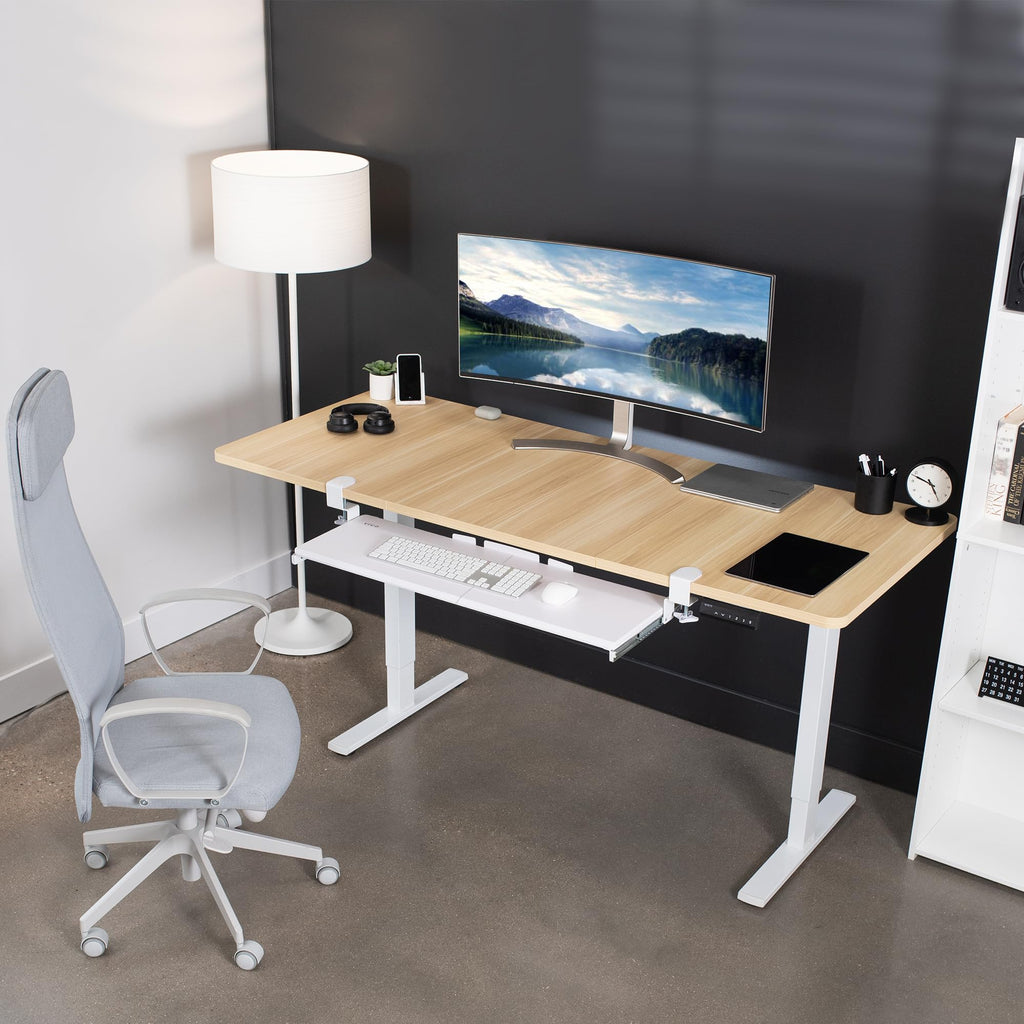 Extra Long Clamp-on Computer Keyboard and Mouse Under Desk Slider Tray, 34 x 11 inch Pull Out Platform Drawer, White