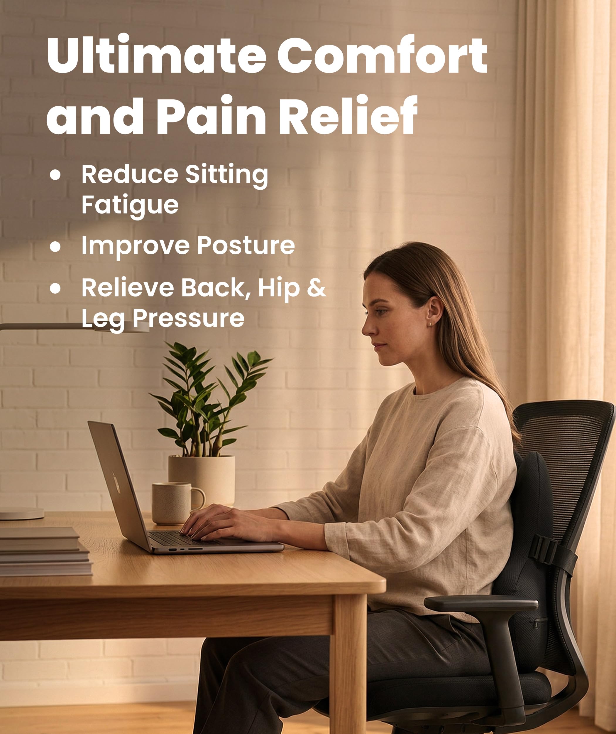 Lumbar Support Pillow for Office Chair - Memory Foam Back Cushion for Car Seat - Promotes Better Posture, Back Pain Relief - Ideal Gaming and Desk Chairs Work and Home Essentials