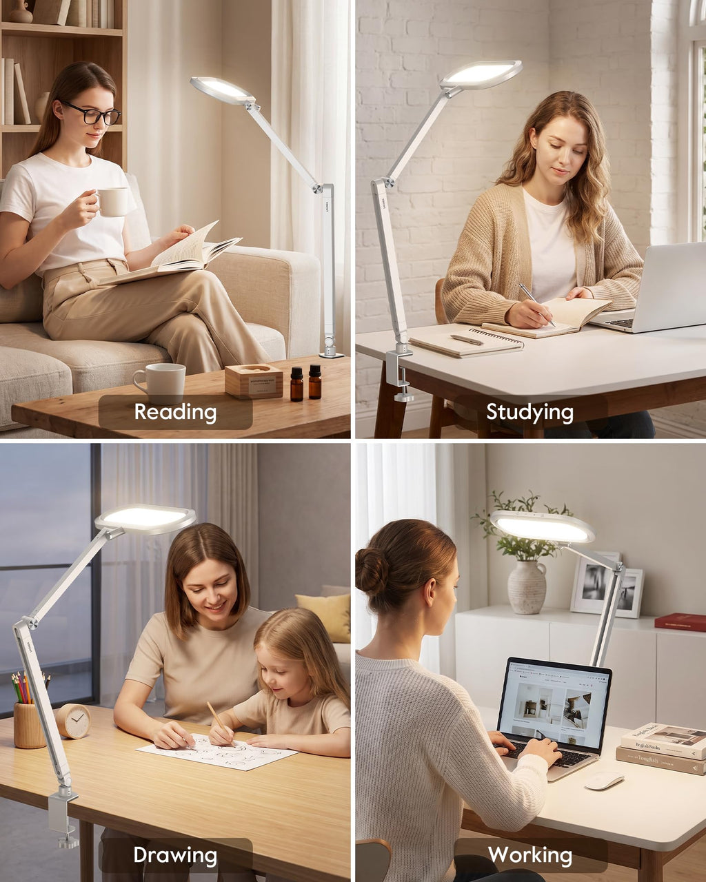 Desk Lamp for Home Office with Clamp for Video Conference, 50 Lighting Modes, Double-Sided Desk Light with Stepless Dimmable Knob Remote, Adjustable Arm Light for Video Recording, Zoom Call