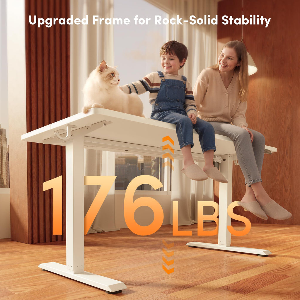 48 x 24 Inchs Electric Standing Desk, Height Adjustable, Sit Stand Up, Computer Office Desk with Splice Board, White Frame/White Top
