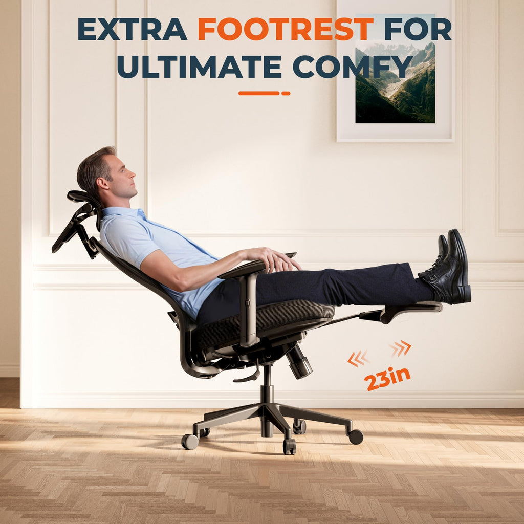 FitStand ErgoChair Pro Big and Tall Office Chair, Swivel Computer Chair, Home Office Desk Chairs， with Lumbar Support/17in Retractable Footrest/4D Headrest/400lbs Heavy Duty,Foam Seat Cushion,Black