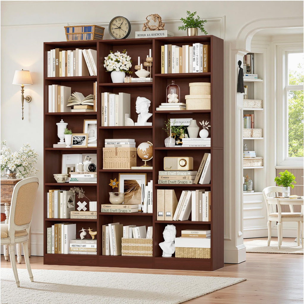 Triple Wide Bookshelf, Large Bookshelf with 17 Display Shelves