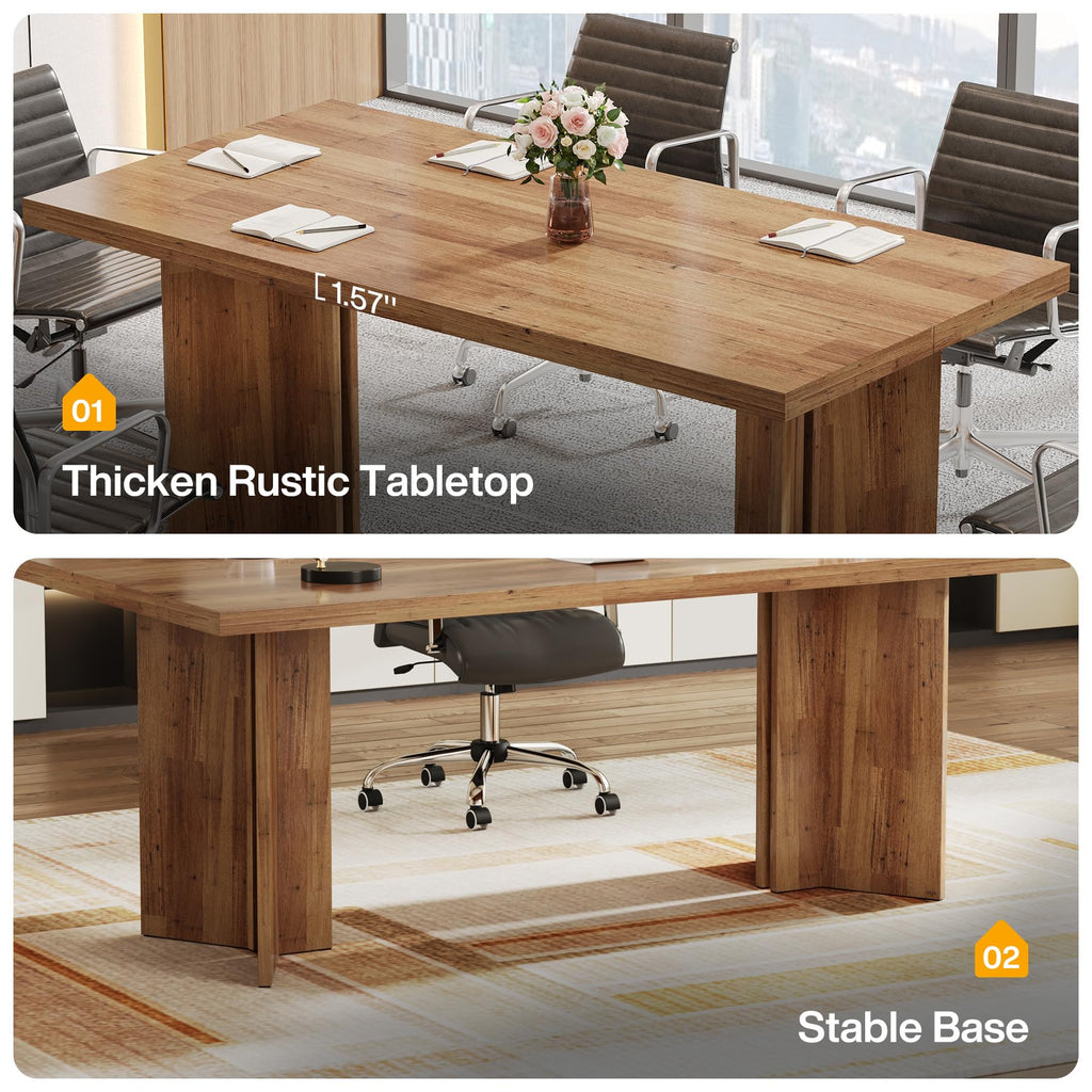 10.5FT Conference Table, Large Rectangle Meeting Seminar Table for 10-12 Person, Long Wooden Business Tables (Set of 2, Walnut)
