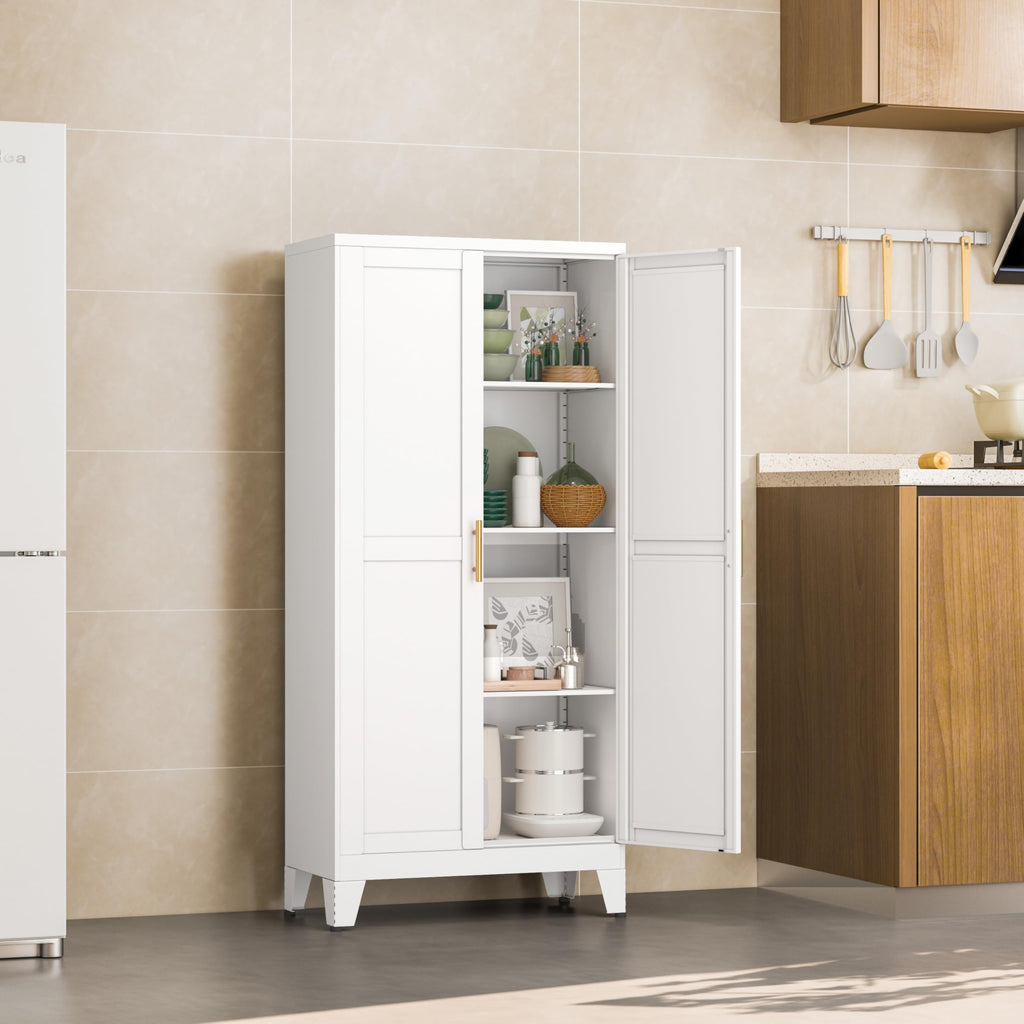 White Pantry Cabinets, 48" Metal Storage Cabinet for Office